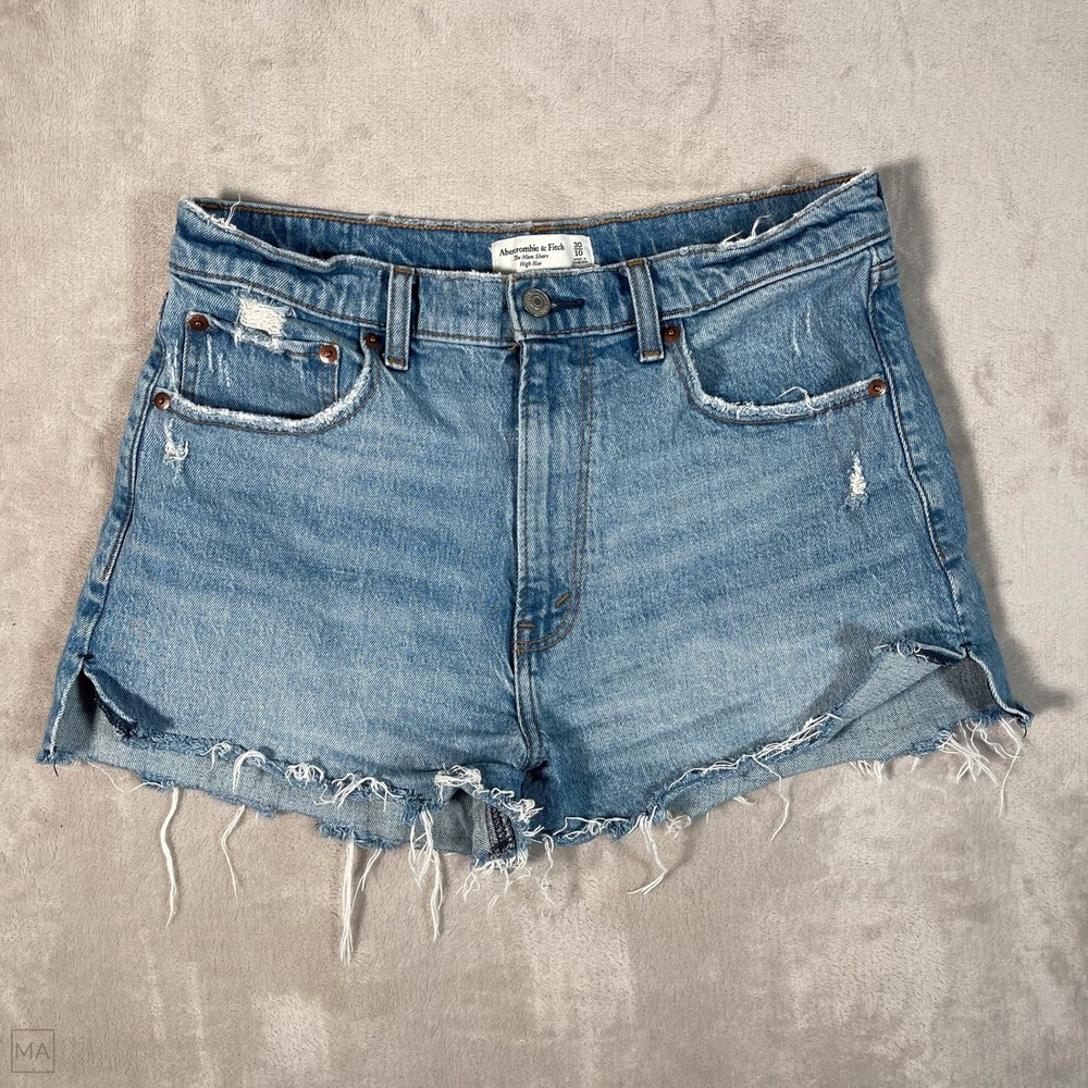 Abercrombie & Fitch Women's The Mom Short High Rise Distressed Denim 30_10 Blue